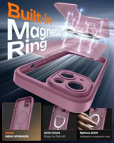 TOCOL iPhone 15 Kılıf, Magsafe Uyumlu, Tam Kamera Koruması, Dahili Manyetik Halka, Düşme Koruması, iPhone 15 6.1 inç için Yarı Saydam Mat Telefon Kılıfı (Lila Moru) - 3