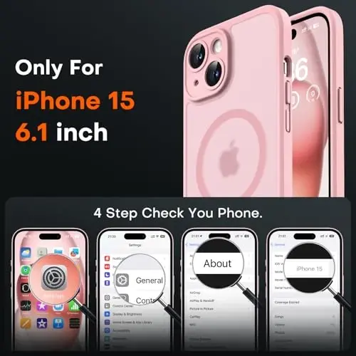 TOCOL Magnetic for iPhone 15 Case, Upgraded Full Camera Protection, Compatible with Magsafe, Drop Protection, Translucent Matte Back Bumper Phone Cover 6.1-Inch (Light Pink) - TOCOL (1)