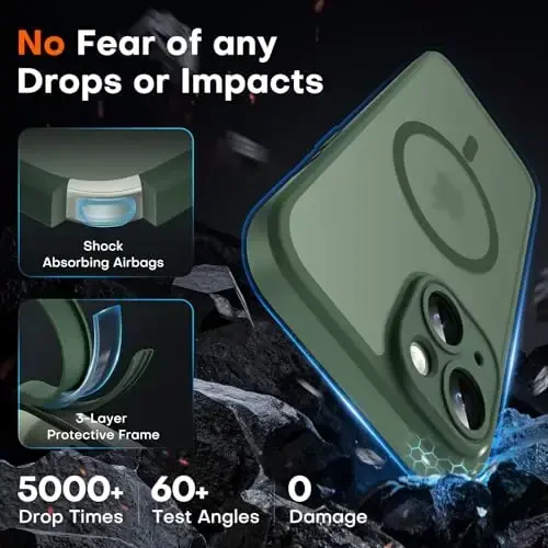 TOCOL Magnetic for iPhone 15 Case, Upgraded Full Camera Protection, Compatible with Magsafe, Drop Protection, Translucent Matte Back Bumper Phone Cover 6.1-Inch (Alpine Green) - 4