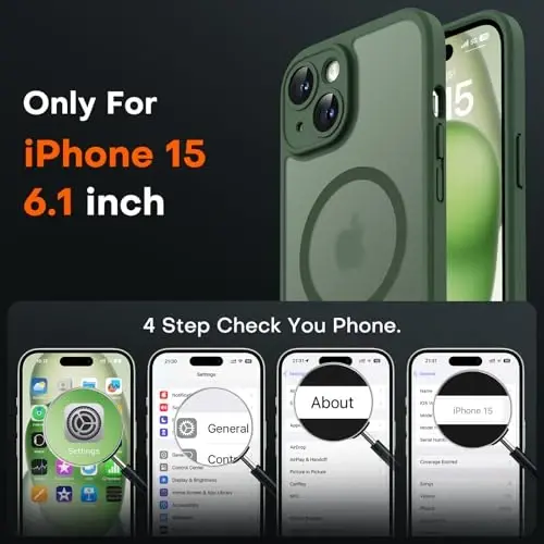 TOCOL Magnetic for iPhone 15 Case, Upgraded Full Camera Protection, Compatible with Magsafe, Drop Protection, Translucent Matte Back Bumper Phone Cover 6.1-Inch (Alpine Green) - TOCOL (1)