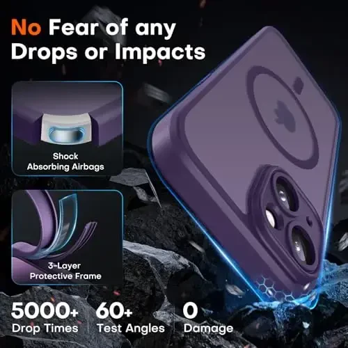 TOCOL Magnetic for iPhone 15 Case, Upgraded Full Camera Protection, Compatible with Magsafe, Drop Protection, Translucent Matte Back Bumper Phone Cover 6.1-Inch (Midnight Purple) - 4