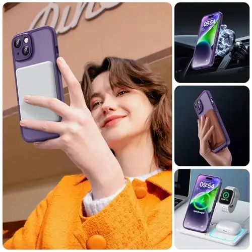 TOCOL Magnetic for iPhone 15 Case, Upgraded Full Camera Protection, Compatible with Magsafe, Drop Protection, Translucent Matte Back Bumper Phone Cover 6.1-Inch (Midnight Purple) - 6