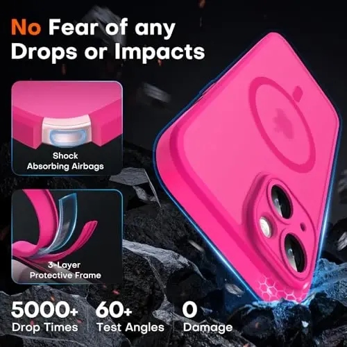 TOCOL Magnetic for iPhone 15 Case, Upgraded Full Camera Protection, Compatible with Magsafe, Drop Protection, Translucent Matte Back Bumper Phone Cover 6.1-Inch (Hot Pink) - 4