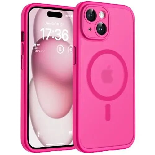 TOCOL Magnetic for iPhone 15 Case, Upgraded Full Camera Protection, Compatible with Magsafe, Drop Protection, Translucent Matte Back Bumper Phone Cover 6.1-Inch (Hot Pink) - TOCOL