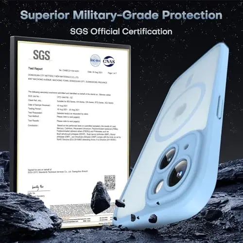 TOCOL Magnetic for iPhone 15 Case, Upgraded Full Camera Protection, Compatible with Magsafe, Drop Protection, Translucent Matte Back Bumper Phone Cover 6.1-Inch (Light Blue) - 4