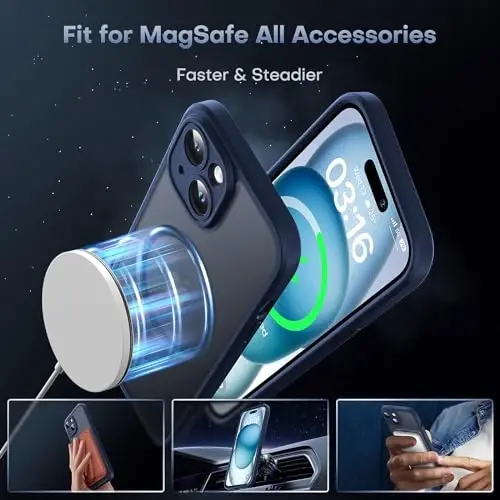 TOCOL Magnetic for iPhone 15 Plus Case, Upgraded Full Camera Protection, Compatible with Magsafe, Drop Protection, Translucent Matte Back Bumper Phone Cover 6.7-Inch (Dark Blue) - 9
