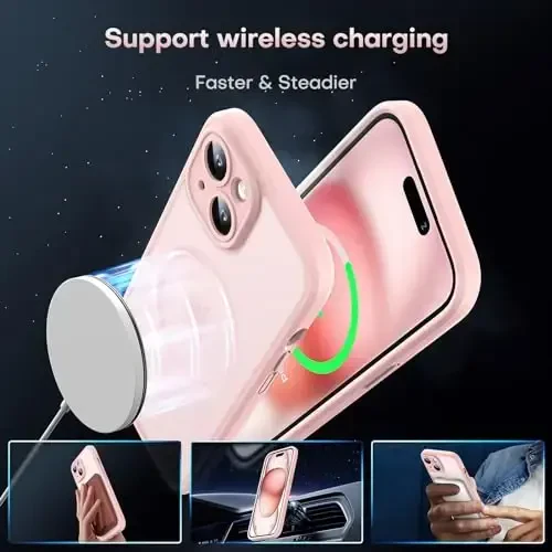TOCOL Magnetic for iPhone 15 Plus Case, Upgraded Full Camera Protection, Compatible with Magsafe, Drop Protection, Translucent Matte Back Bumper Phone Cover 6.7-Inch (Light Pink) - 3