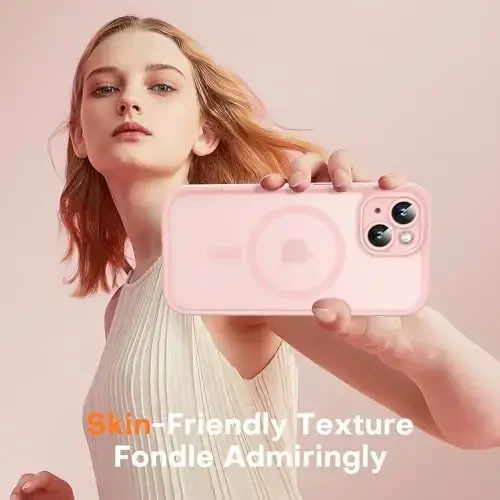 TOCOL Magnetic for iPhone 15 Plus Case, Upgraded Full Camera Protection, Compatible with Magsafe, Drop Protection, Translucent Matte Back Bumper Phone Cover 6.7-Inch (Light Pink) - 6