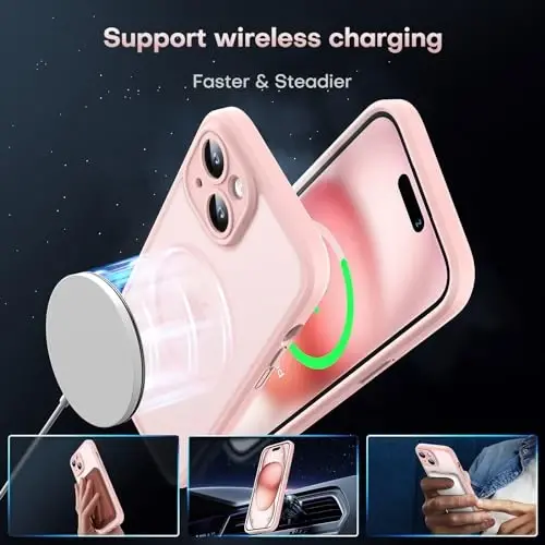 TOCOL Magnetic for iPhone 15 Plus Case, Upgraded Full Camera Protection, Compatible with Magsafe, Drop Protection, Translucent Matte Back Bumper Phone Cover 6.7-Inch (Light Pink) - 3