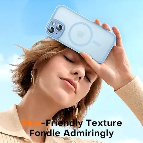 TOCOL Magnetic for iPhone 15 Plus Case, Upgraded Full Camera Protection, Compatible with Magsafe, Drop Protection, Translucent Matte Back Bumper Phone Cover 6.7-Inch (Light Blue) - 6