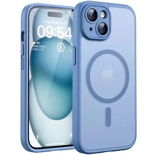 TOCOL Magnetic for iPhone 15 Plus Case, Upgraded Full Camera Protection, Compatible with Magsafe, Drop Protection, Translucent Matte Back Bumper Phone Cover 6.7-Inch (Light Blue) 
