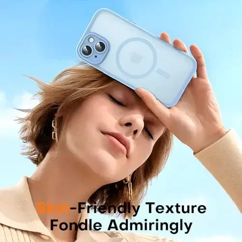 TOCOL Magnetic for iPhone 15 Plus Case, Upgraded Full Camera Protection, Compatible with Magsafe, Drop Protection, Translucent Matte Back Bumper Phone Cover 6.7-Inch (Light Blue) - 6