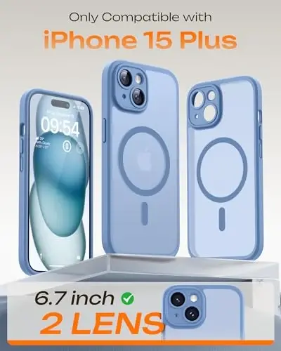 TOCOL Magnetic for iPhone 15 Plus Case, Upgraded Full Camera Protection, Compatible with Magsafe, Drop Protection, Translucent Matte Back Bumper Phone Cover 6.7-Inch (Light Blue) - 2