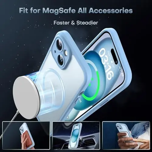 TOCOL Magnetic for iPhone 15 Plus Case, Upgraded Full Camera Protection, Compatible with Magsafe, Drop Protection, Translucent Matte Back Bumper Phone Cover 6.7-Inch (Light Blue) - 3
