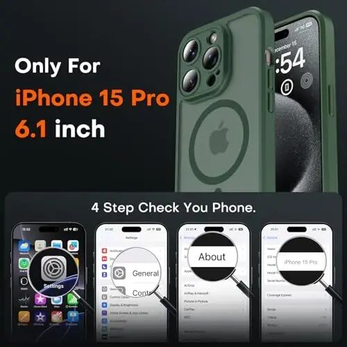 TOCOL Magnetic for iPhone 15 Pro Case, Upgraded Full Camera Protection, Compatible with Magsafe, Drop Protection, Translucent Matte Back Bumper Phone Cover 6.1-Inch (Alpine Green) - TOCOL (1)