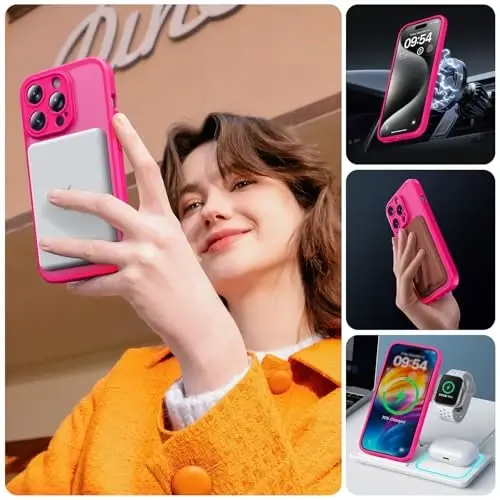 TOCOL Magnetic for iPhone 15 Pro Case, Upgraded Full Camera Protection, Compatible with Magsafe, Drop Protection, Translucent Matte Back Bumper Phone Cover 6.1-Inch (Hot Pink) - 12