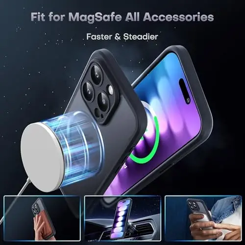 TOCOL Magnetic for iPhone 15 Pro Case, Upgraded Full Camera Protection, Compatible with Magsafe, Drop Protection, Translucent Matte Back Phone Cover 6.1-Inch (Black) - TOCOL (1)