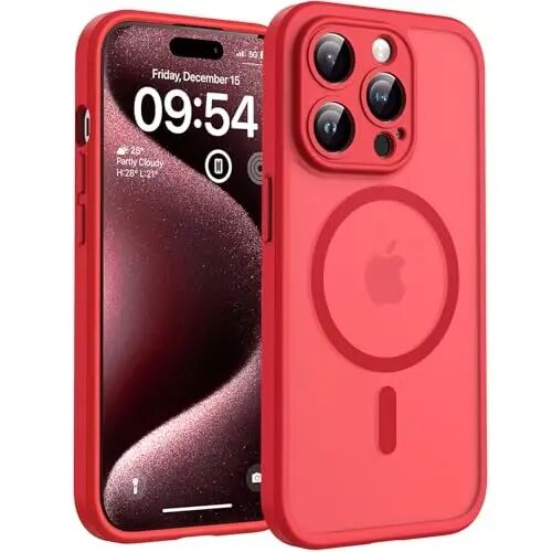 TOCOL Magnetic for iPhone 15 Pro Case, Upgraded Full Camera Protection, Compatible with Magsafe, Drop Protection, Translucent Matte Back Bumper Phone Cover 6.1-Inch (Red) - TOCOL