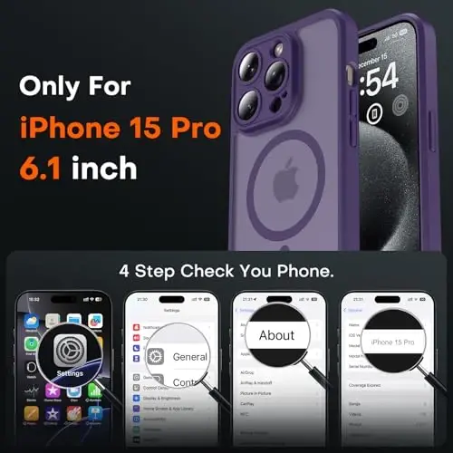 TOCOL Magnetic for iPhone 15 Pro Case, Upgraded Full Camera Protection, Compatible with Magsafe, Drop Protection, Translucent Matte Back Bumper Phone Cover 6.1-Inch (Midnight Purple) - TOCOL (1)