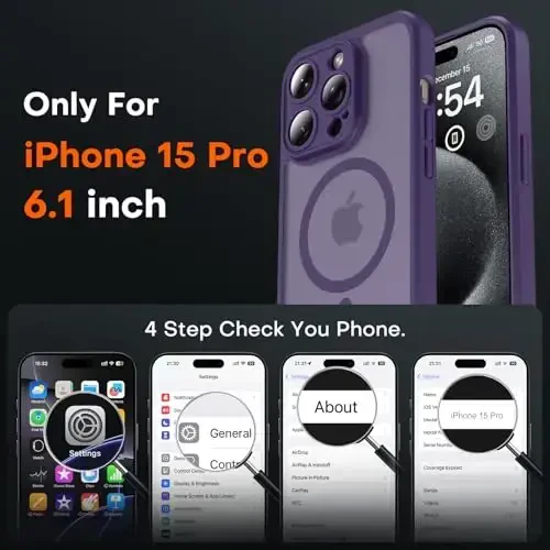 TOCOL Magnetic for iPhone 15 Pro Case, Upgraded Full Camera Protection, Compatible with Magsafe, Drop Protection, Translucent Matte Back Bumper Phone Cover 6.1-Inch (Midnight Purple) - TOCOL (1)