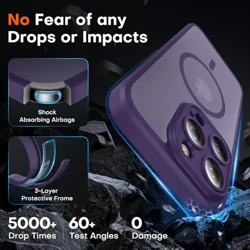 TOCOL Magnetic for iPhone 15 Pro Case, Upgraded Full Camera Protection, Compatible with Magsafe, Drop Protection, Translucent Matte Back Bumper Phone Cover 6.1-Inch (Midnight Purple) - 4
