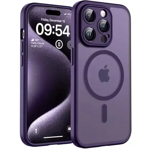 TOCOL Magnetic for iPhone 15 Pro Case, Upgraded Full Camera Protection, Compatible with Magsafe, Drop Protection, Translucent Matte Back Bumper Phone Cover 6.1-Inch (Midnight Purple) - TOCOL