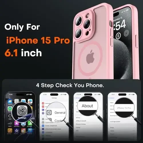 TOCOL Magnetic for iPhone 15 Pro Case, Upgraded Full Camera Protection, Compatible with Magsafe, Drop Protection, Translucent Matte Back Bumper Phone Cover 6.1-Inch (Light Pink) - 2