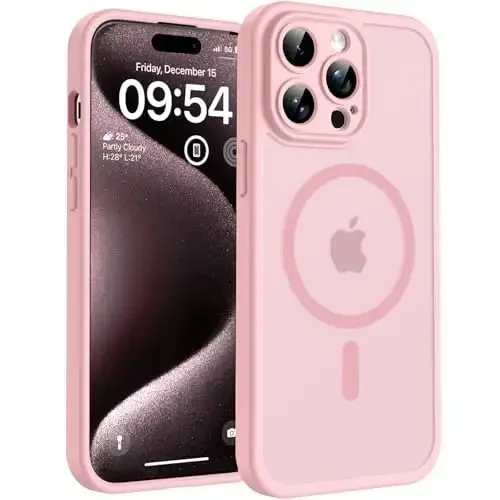 TOCOL Magnetic for iPhone 15 Pro Case, Upgraded Full Camera Protection, Compatible with Magsafe, Drop Protection, Translucent Matte Back Bumper Phone Cover 6.1-Inch (Light Pink) - TOCOL