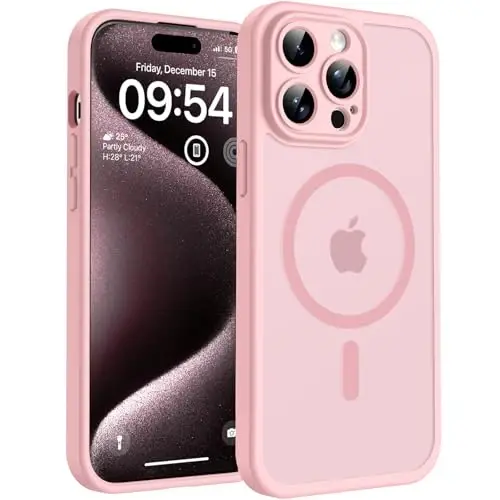 TOCOL for iPhone 15 Pro Case, Compatible with MagSafe, Light Pink | Built-in Magnets, Full Camera & Military-Grade Protection, Anti-Slip Shockproof Translucent Matte Back Phone Cover 