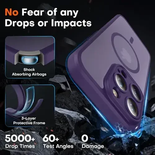 TOCOL Magnetic for iPhone 15 Pro Max Case, Upgraded Full Camera Protection, Compatible with Magsafe, Drop Protection, Translucent Matte Back Bumper Phone Cover 6.7-Inch（Midnight Purple） - 4