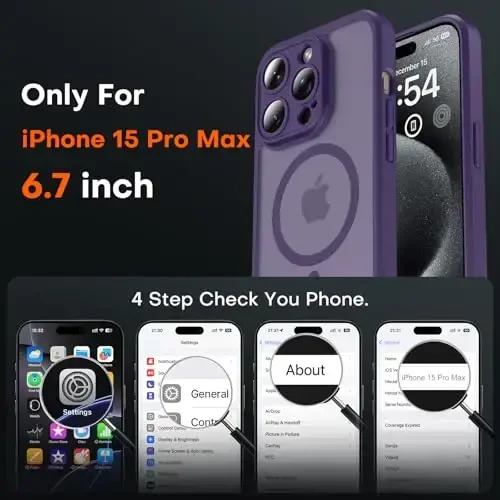Tocol Magnetic for iPhone 15 Pro Max Case, Upgraded Full Camera Protection, Compatible with Magsafe, Drop Protection, Translucent Matte Back Bumper Phone Cover 6.7-Inch（Midnight Purple） - TOCOL (1)