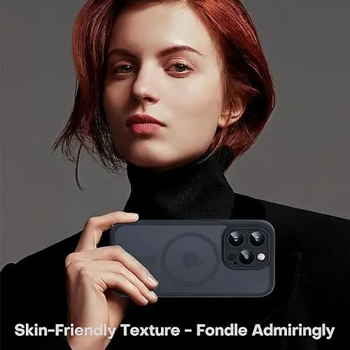 TOCOL iPhone 15 Pro Max için Mıknatıslı Kılıf, Yükseltilmiş Tam Kamera Koruması, Magsafe ile Uyumlu, Düşme Koruması, Yarı Saydam Mat Arka Tampon Telefon Kapağı 6,7 inç (Siyah) - 6