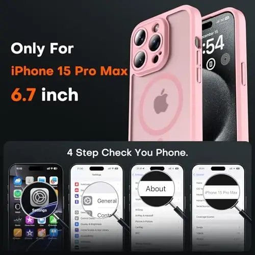 TOCOL Magnetic for iPhone 15 Pro Max Case, Upgraded Full Camera Protection, Compatible with Magsafe, Drop Protection, Translucent Matte Back Bumper Phone Cover 6.7-Inch（Light Pink） - TOCOL (1)