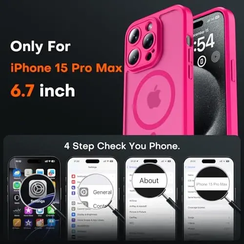 TOCOL Magnetic for iPhone 15 Pro Max Case, Upgraded Full Camera Protection, Compatible with Magsafe, Drop Protection, Translucent Matte Back Bumper Phone Cover 6.7-Inch（Hot Pink） - TOCOL (1)