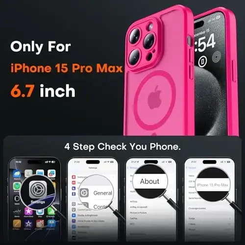 TOCOL Magnetic for iPhone 15 Pro Max Case, Upgraded Full Camera Protection, Compatible with Magsafe, Drop Protection, Translucent Matte Back Bumper Phone Cover 6.7-Inch（Hot Pink） - 2