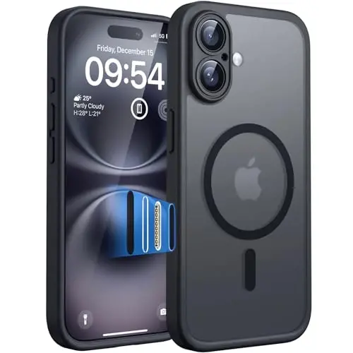 TOCOL iPhone 16 Case bilan Kamera Boshqaruvi Capture Tugmasi, Magsafe Zaryadlovchi bilan Mos, O'rnatilgan Magnit Halqa, iPhone 16 6.1 dyuym uchun Shaffof Mat Telefon G'ilofi (Asosiy Qora) - TOCOL