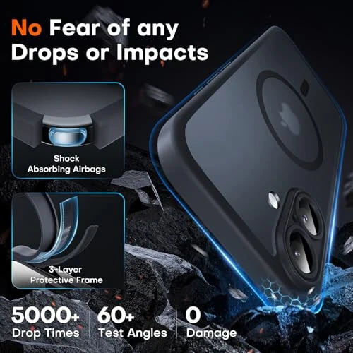 TOCOL Magnetic for iPhone 16 Case, Upgraded Full Camera Protection, Compatible with Magsafe, Drop Protection, Translucent Matte Back Bumper Phone Cover 6.1-Inch（Black） - 3