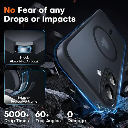 TOCOL Magnetic for iPhone 16 Case, Upgraded Full Camera Protection, Compatible with Magsafe, Drop Protection, Translucent Matte Back Bumper Phone Cover 6.1-Inch（Black） - 3