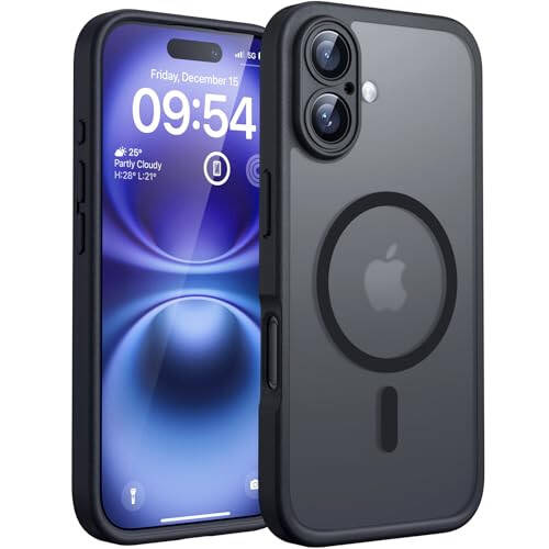 TOCOL Magnetic for iPhone 16 Case, Compatible with Magsafe, Upgraded Full Camera Protection, Drop Protection, Translucent Matte Back Bumper Phone Cover 6.1-Inch（Black） - 6