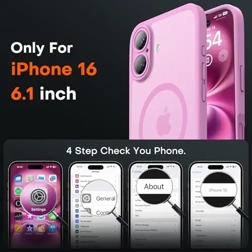 TOCOL Magnetic for iPhone 16 Case, Upgraded Full Camera Protection, Compatible with Magsafe, Drop Protection, Translucent Matte Back Bumper Phone Cover 6.1-Inch (Peony) - TOCOL (1)