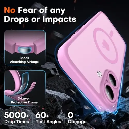TOCOL Magnetic for iPhone 16 Case, Upgraded Full Camera Protection, Compatible with Magsafe, Drop Protection, Translucent Matte Back Bumper Phone Cover 6.1-Inch (Peony) - 4