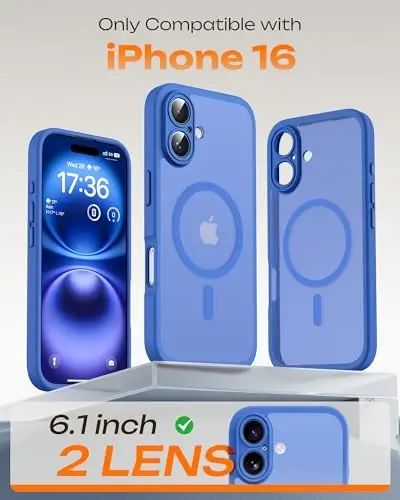 TOCOL Magnetic for iPhone 16 Case, Upgraded Full Camera Protection, Compatible with Magsafe, Drop Protection, Translucent Matte Back Bumper Phone Cover 6.1-Inch (Ultramarine) - 2