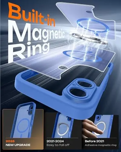 TOCOL Magnetic for iPhone 16 Case, Upgraded Full Camera Protection, Compatible with Magsafe, Drop Protection, Translucent Matte Back Bumper Phone Cover 6.1-Inch (Ultramarine) - 3