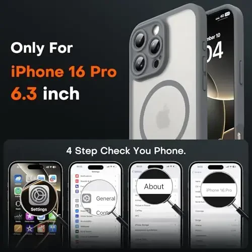 TOCOL Magnetic for iPhone 16 Pro Case, Upgraded Full Camera Protection, Compatible with Magsafe, Drop Protection, Translucent Matte Back Bumper for iPhone 16 Pro 6.3-Inch (Gray) - TOCOL (1)