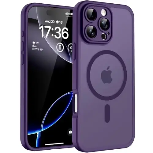 TOCOL iPhone 16 Pro için Manyetik Kılıf, Gelişmiş Tam Kamera Koruması, Magsafe ile Uyumlu, Düşme Koruması, iPhone 16 Pro 6.3 inç için Yarı Saydam Mat Arka Tampon (Mor) 