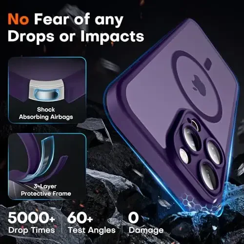 TOCOL Magnetic for iPhone 16 Pro Case, Upgraded Full Camera Protection, Compatible with Magsafe, Drop Protection, Translucent Matte Back Bumper for iPhone 16 Pro 6.3-Inch (Purple) - 4