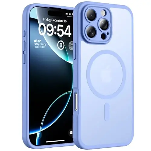 TOCOL, iPhone 16 Pro Max Kılıf için, Magsafe Şarj Cihazı ile Uyumlu, Tam Kamera Koruması, Düşme Koruması, Yarı Saydam Mat Telefon Kılıfı, iPhone 16 Pro Max 6.9 inç için (Gökyüzü Mavisi) - 1