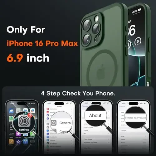 TOCOL iPhone 16 Pro Max uchun telefon g‘ilofi Magsafe bilan mos keladi, to‘liq kamera himoyasi, tushishdan himoya, magnitli yarim shaffof mat qopqoqli bamper, 16 Pro Max 6,9 dyuym (Alpine Green) - 2