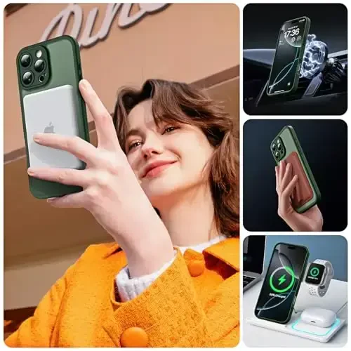 TOCOL iPhone 16 Pro Max uchun telefon g‘ilofi Magsafe bilan mos keladi, to‘liq kamera himoyasi, tushishdan himoya, magnitli yarim shaffof mat qopqoqli bamper, 16 Pro Max 6,9 dyuym (Alpine Green) - 6