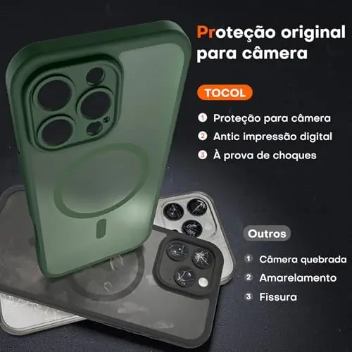 TOCOL iPhone 16 Pro Max uchun telefon g‘ilofi Magsafe bilan mos keladi, to‘liq kamera himoyasi, tushishdan himoya, magnitli yarim shaffof mat qopqoqli bamper, 16 Pro Max 6,9 dyuym (Alpine Green) - 4